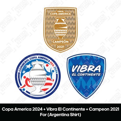 Official Copa America 2024 + Vibra El Continente + Copa America 2021 Winner Badges (Argentina)