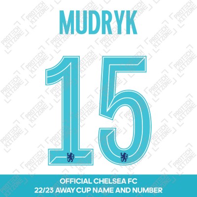Mudryk 15 (Official Name and Number Printing for Chelsea FC 22/23 Away Shirt)