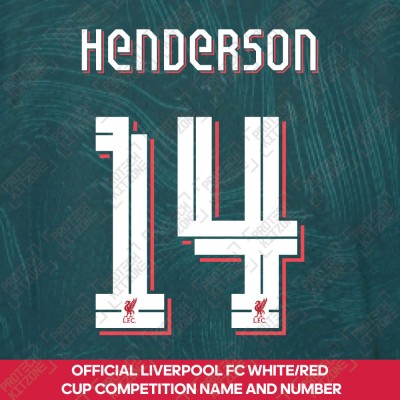 Henderson 14 (Official Liverpool FC White / Red Club Name and Numbering) - For 2022/23 Third Shirt 