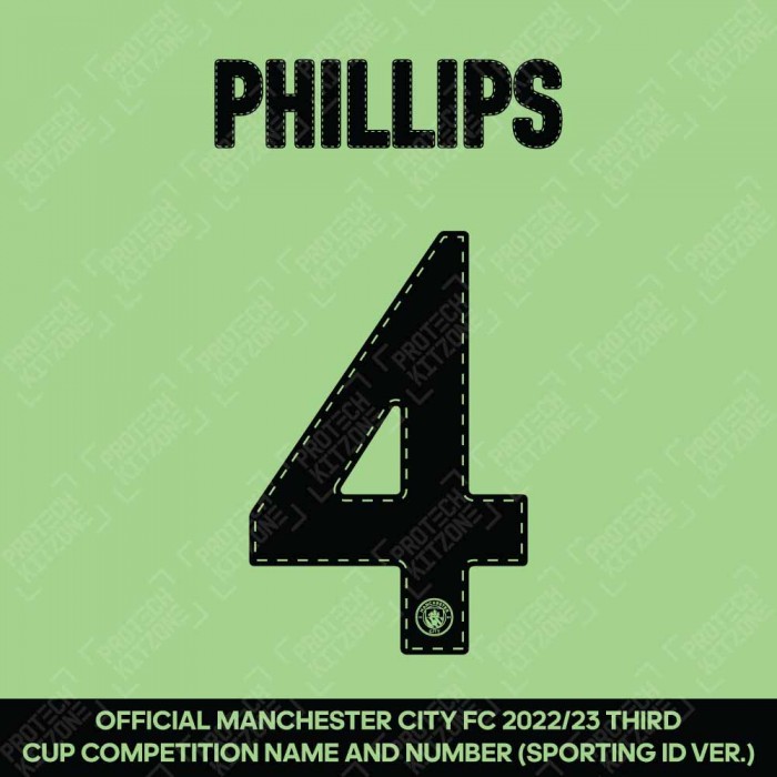 Phillips 4 (Official Cup Competition Name and Number Printing for Manchester City 2022/23 Away Shirt), 2022/23 Season Nemesets, P4MCFC2223A, 