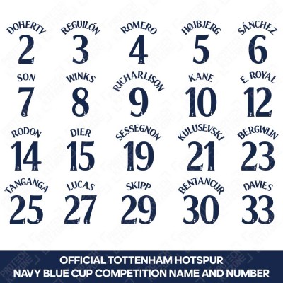 [Loose] Official Tottenham Hotspur Cup Competition Name and Numbering - Navy