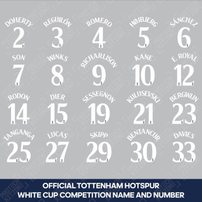 [Loose] Official Tottenham Hotspur Cup Competition Name and Numbering - White