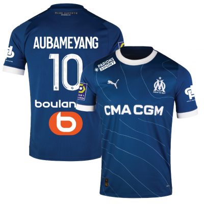 Olympique Marseille 2023/24 Away Shirt With Aubameyang 10 (France Ligue 1 Full Set Version)  - Size S