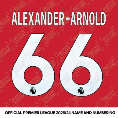 Alexander-Arnold 66  (Official 2023/24 Premier League White Name and Numbering - Special Nameblock) 