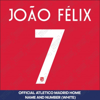 João Félix 7 (Official Atletico Madrid 2021/23 White / Black Name and Numbering - Cup Version) 