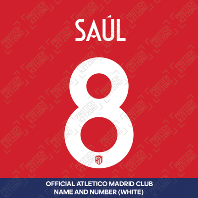 Saúl 8 (Official Atletico Madrid 2020/24 White Name and Numbering - Cup Version) 