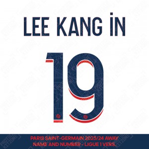 Lee Kang In 19 - Official Paris Saint-Germain 2023/24 Away Name and Number (Ligue 1 Version) 
