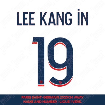 Lee Kang In 19 - Official Paris Saint-Germain 2023/24 Away Name and Number (Ligue 1 Version) 