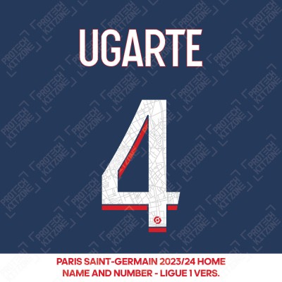 Ugarte 4 - Official Paris Saint-Germain 2023/24 Home Name and Number (Ligue 1 Version) 
