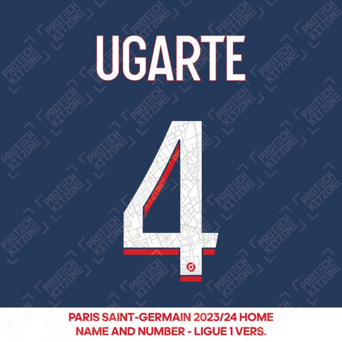 Ugarte 4 - Official Paris Saint-Germain 2023/24 Home Name and Number (Ligue 1 Version) 