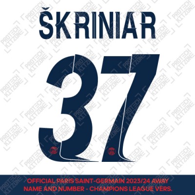 Skriniar 37 - Official Paris Saint-Germain 2023/24 Away Name and Number (UCL Version)