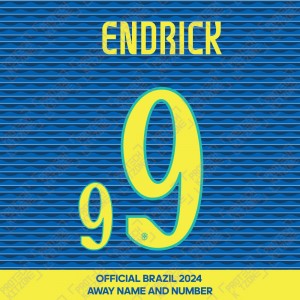 Endrick 9 - Official Brazil 2024 Away Name and Numbering 