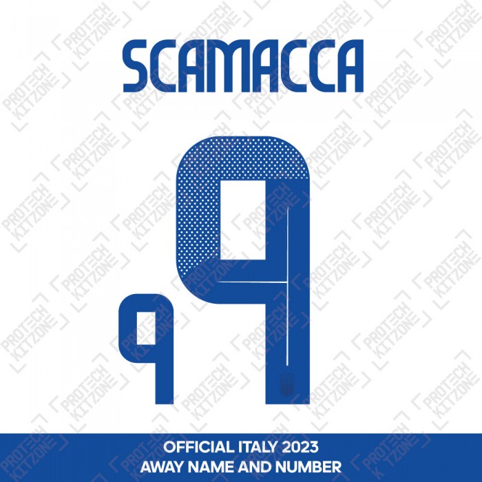 Scamacca 9 - Official Italy 2024 Away Name and Numbering 