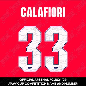 Calafiori 33 - Official Arsenal 2024/26 Home Club Name and Numbering