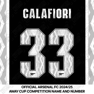 Calafiori 33 - Official Arsenal 2024/25 Away Club Name and Numbering