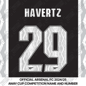 Havertz 29 - Official Arsenal 2024/25 Away Club Name and Numbering