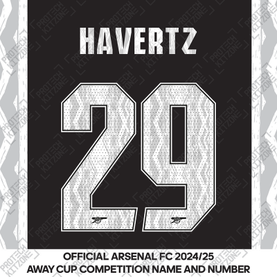 Havertz 29 - Official Arsenal 2024/25 Away Club Name and Numbering