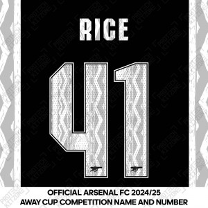Rice 41 - Official Arsenal 2024/25 Away Club Name and Numbering
