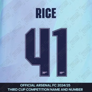 Rice 41 - Official Arsenal 2024/25 Third Club Name and Numbering