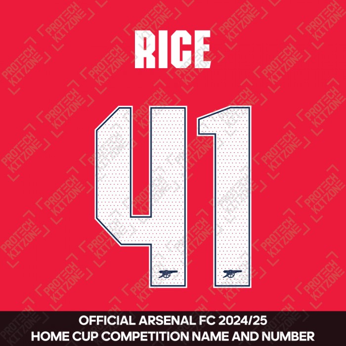 Rice 41 - Official Arsenal 2024/26 Home Club Name and Numbering