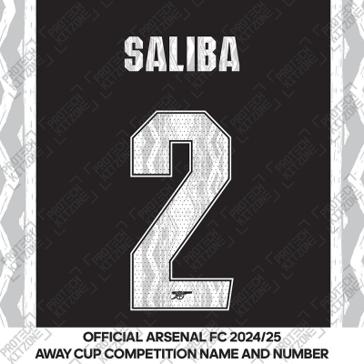 Saliba 2 - Official Arsenal 2024/25 Away Club Name and Numbering