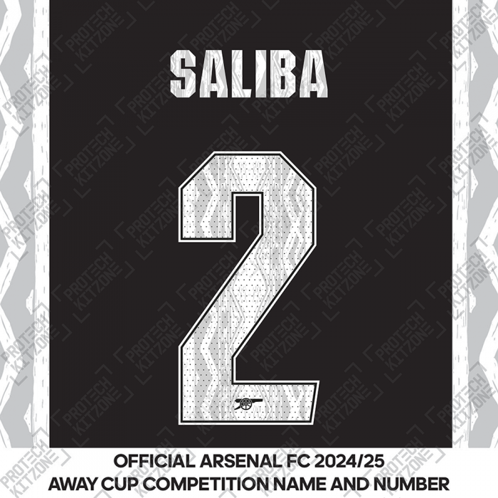Saliba 2 - Official Arsenal 2024/25 Away Club Name and Numbering