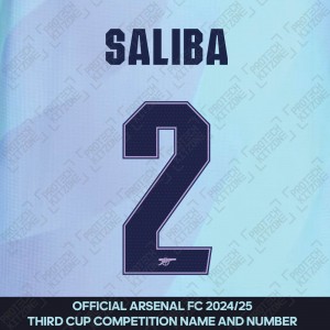 Saliba 2 - Official Arsenal 2024/25 Third Club Name and Numbering