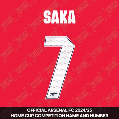 Saka 7 - Official Arsenal 2024/26 Home Club Name and Numbering