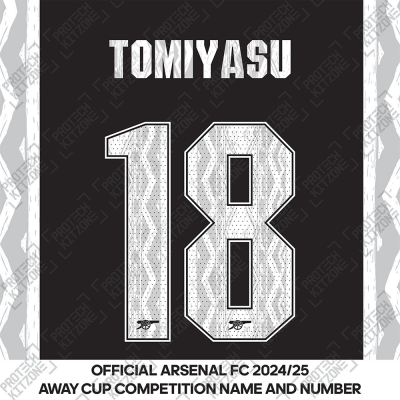 Tomiyasu 18 - Official Arsenal 2024/25 Away Club Name and Numbering