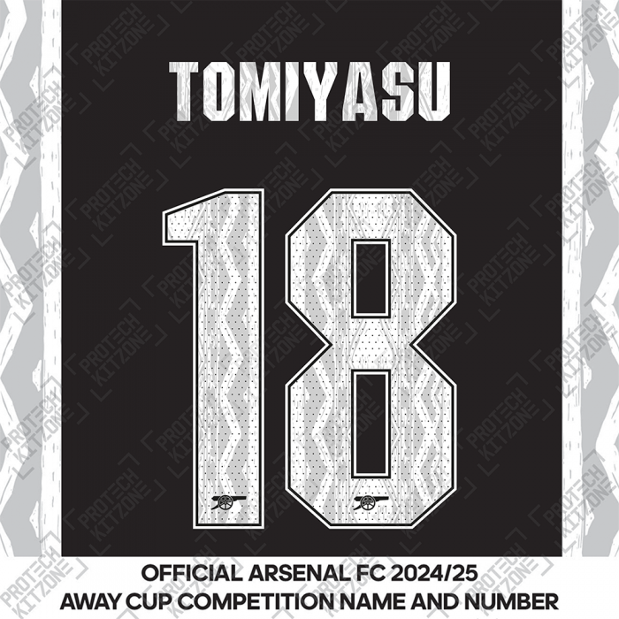Tomiyasu 18 - Official Arsenal 2024/25 Away Club Name and Numbering