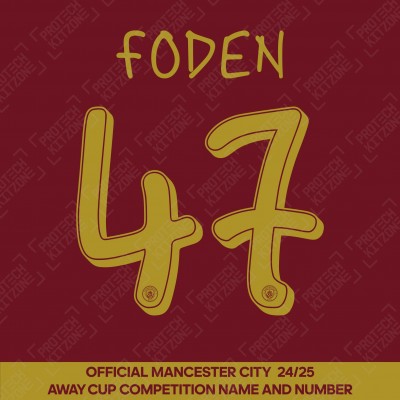 Foden 47 (Official Cup Competition Name and Number Printing for Manchester City 2024/25 Third Shirt)