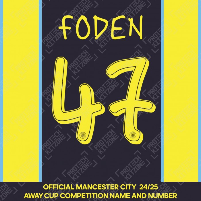 Foden 47 (Official Cup Competition Name and Number Printing for Manchester City 2024/25 Away Shirt)