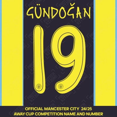 Gündoğan 19 (Official Cup Competition Name and Number Printing for Manchester City 2024/25 Away Shirt)