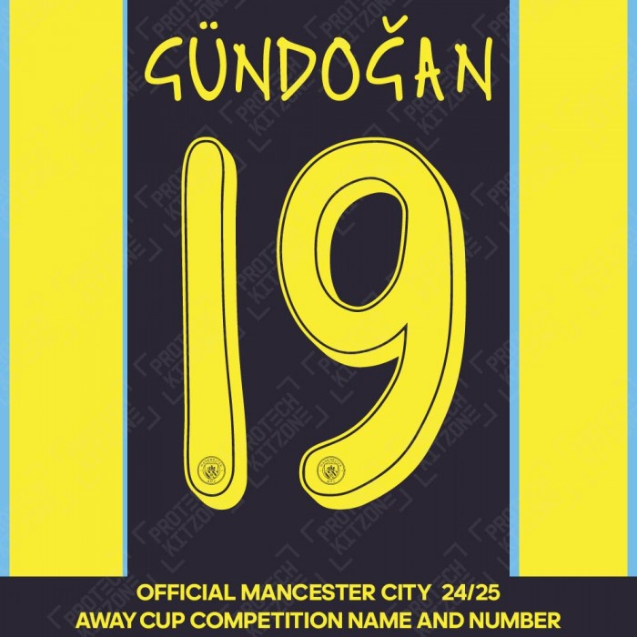Gündoğan 19 (Official Cup Competition Name and Number Printing for Manchester City 2024/25 Away Shirt)