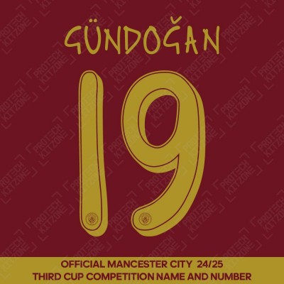 Gündoğan 19 (Official Cup Competition Name and Number Printing for Manchester City 2024/25 Third Shirt)