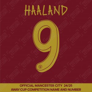 Haaland 9 (Official Cup Competition Name and Number Printing for Manchester City 2024/25 Third Shirt)
