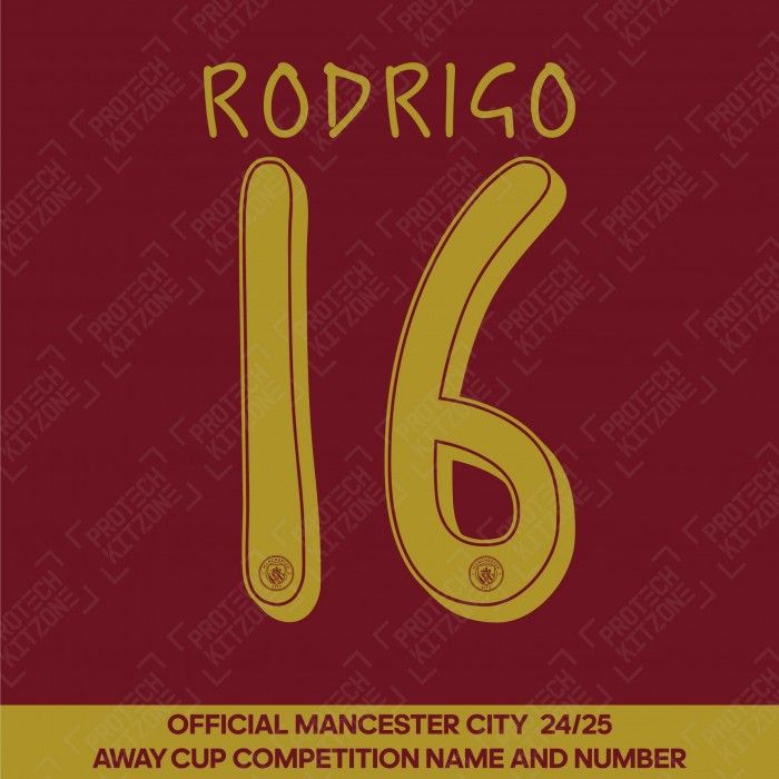Rodrigo 16 (Official Cup Competition Name and Number Printing for Manchester City 2024/25 Third Shirt)