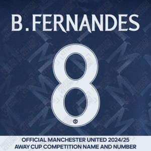 B. Fernandes 8 (Official Manchester United FC 2024/25 Away Name and Numbering)  