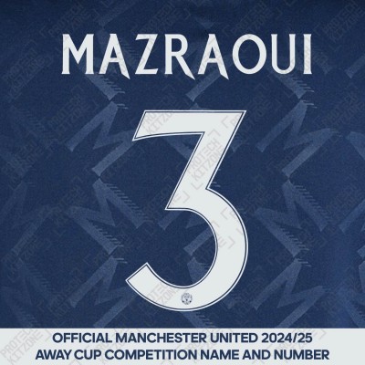 Mazraoui 3 (Official Manchester United FC 2024/25 Away Name and Numbering) 