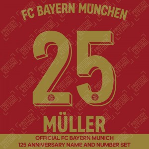 Müller 25 - Official Bayern Munich 125 Anniversary Name and Number w/ FC Bayern Munchen Back Wording