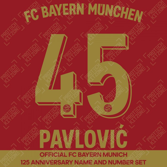 Pavlović 45 - Official Bayern Munich 125 Anniversary Name and Number w/ FC Bayern Munchen Back Wording