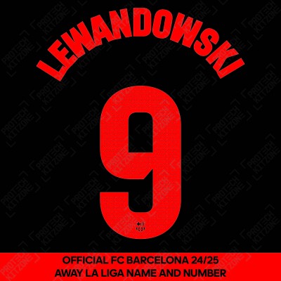 Lewandowski 9 (Official FC Barcelona 2024/25 Away Name & Numbering - La Liga Version) 