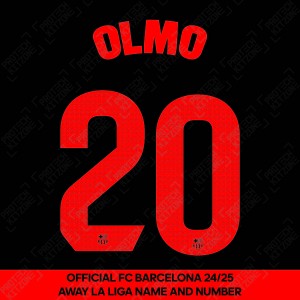Olmo 20 (Official FC Barcelona 2024/25 Away Name & Numbering - La Liga Version) 