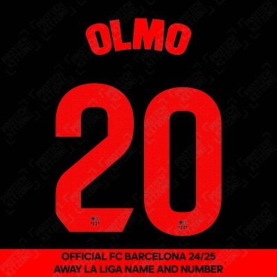 Olmo 20 (Official FC Barcelona 2024/25 Away Name & Numbering - La Liga Version) 