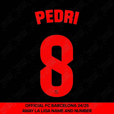 Pedri 8 (Official FC Barcelona 2024/25 Away Name & Numbering - La Liga Version) 