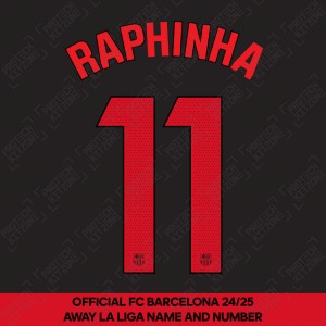 Raphinha 11 (Official FC Barcelona 2024/25 Away Name & Numbering - La Liga Version) 