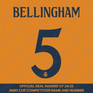 Bellingham 5 (Official Real Madrid CF 2024/25 Away Cup Competition Name and Numbering) 