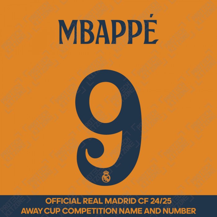Mbappé 9 (Official Real Madrid CF 2024/25 Away Cup Competition Name and Numbering) 