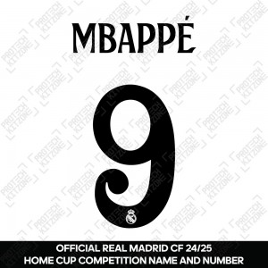 Mbappé 9 (Official Real Madrid CF 2024/25 Home Cup Competition Name and Numbering) 