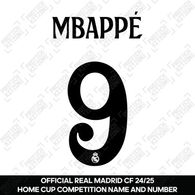Mbappé 9 (Official Real Madrid CF 2024/25 Home Cup Competition Name and Numbering) 